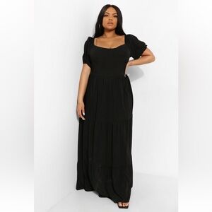Black Puff Sleeve Tiered Dress